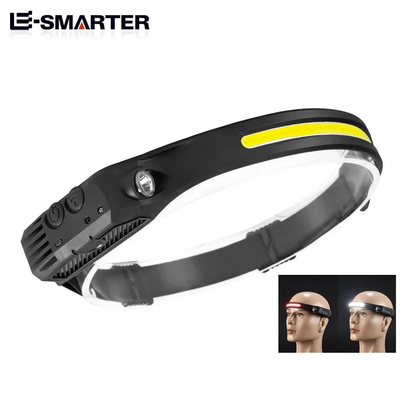 Induction Headlamp COB LED Sensor Head Lamp Built-in Battery Flashlight USB Rechargeable Head Torch 5 Lighting Modes Headlight - Hiron Store