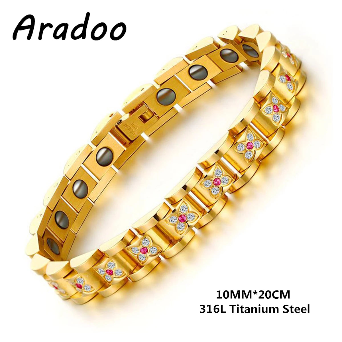 Elegant Titanium Steel Zirconia Crystal Link Bracelet Hematite Magnetic Therapy Couple Bracelets