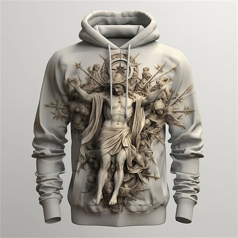 Newest Jesus Cross 3d Print Hooded, Spring Casual Long Sleeve, Oversized Street Clothing, Men Hoodies Sportwear Clothes