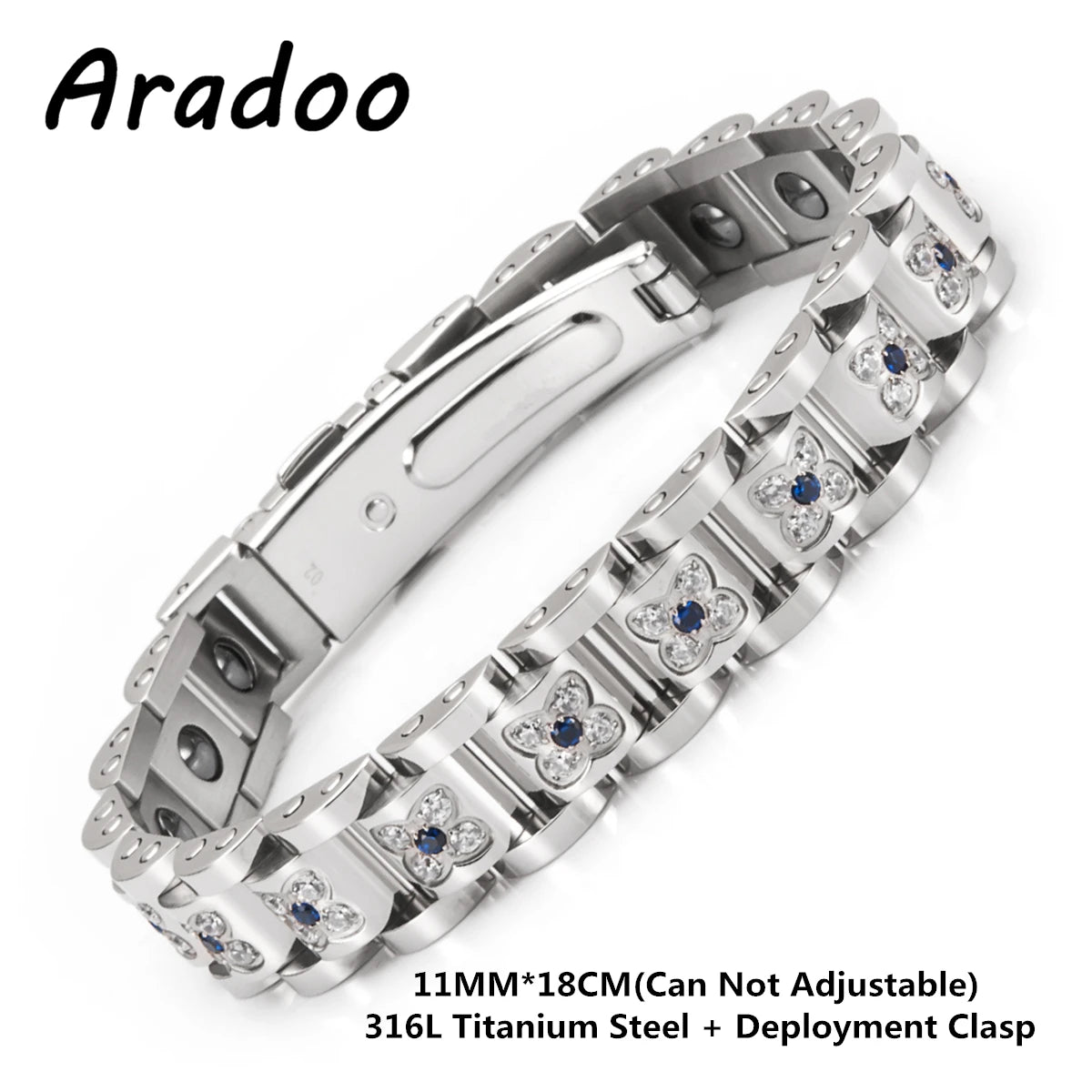 Elegant Titanium Steel Zirconia Crystal Link Bracelet Hematite Magnetic Therapy Couple Bracelets