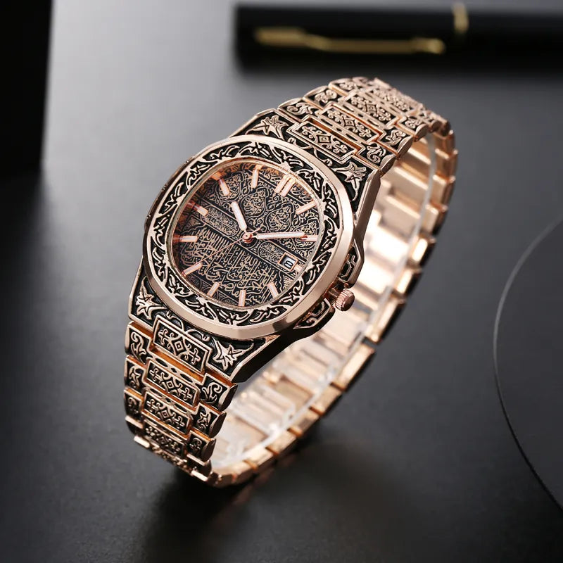 Fashion Luxury Brand Vintage Men Quartz Watches Flower Pattern Carving Wristwatch - Hiron Store