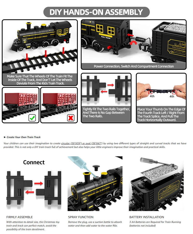 Kids Electric Steam Train Toy Rail High-Speed Rail Parking Lot Model Reunion Party Game