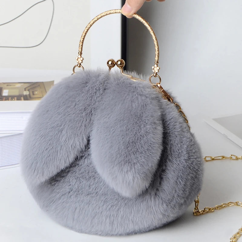 Cute Plush Rabbit Crossbody Bags for Women Korean Version Cute Purses and Handbags Girls New Rabbit Ear Shoulder Messenger Bag - Hiron Store