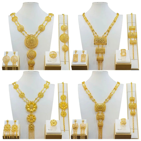 Indian Bridal Jewelry Sets For Women Wedding Ethiopian 24K Gold Plated Necklace And Earing Jewellery