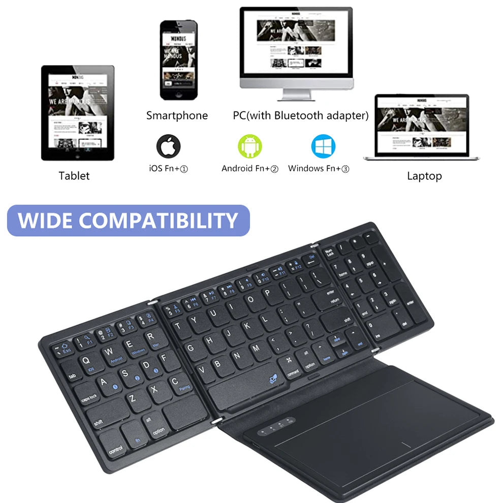 BOW Foladable Bluetooth Keyboard with Touchpad Pocket Folding Keyboard for Laptop Phone Tablet  Wireless Rechargeable Keyboard