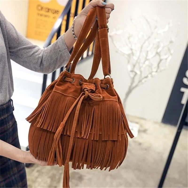 2024 Faux Suede Fringe Women Messenger Bags Tote Luxury Fashion Ladies Handbag Tassel Shoulder Vintage Crossbody Female Handbag - Hiron Store