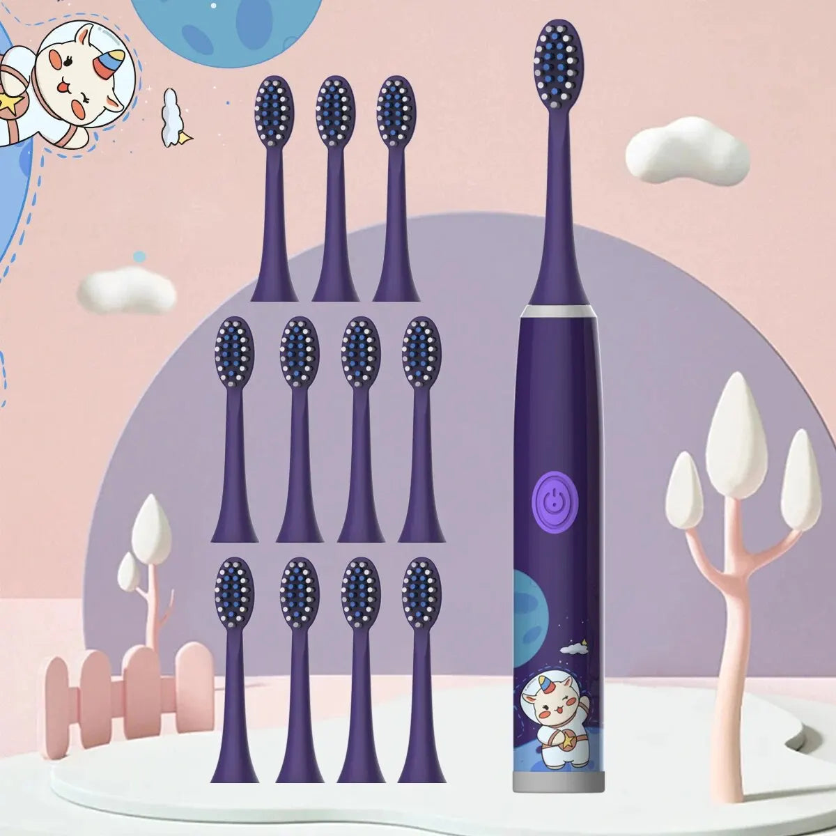 Children's Electric Toothbrush Color Cartoon Space Series Children's Soft Hair Cleaning Brush (Battery Not Included) - Hiron Store