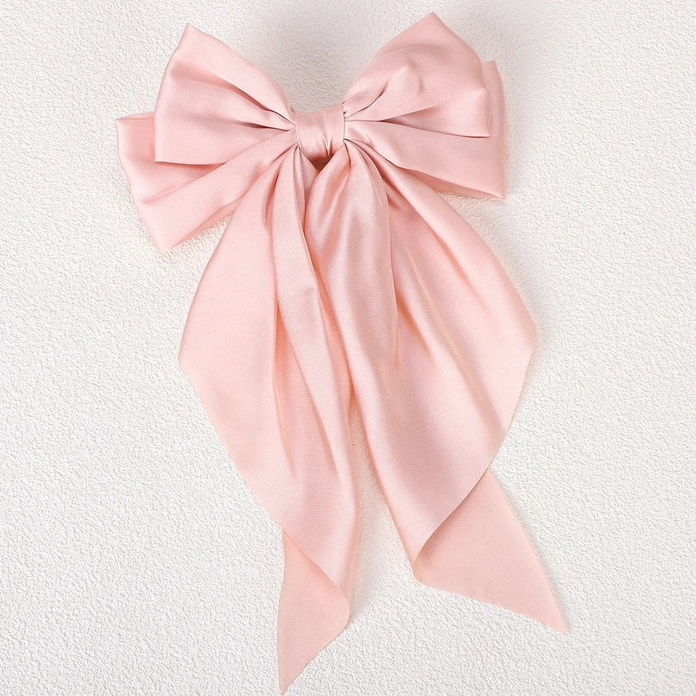 Girls Long Big Bow Float Satin Clips Elegant Back Head Hairclip Trendy Hair Accessories gifts