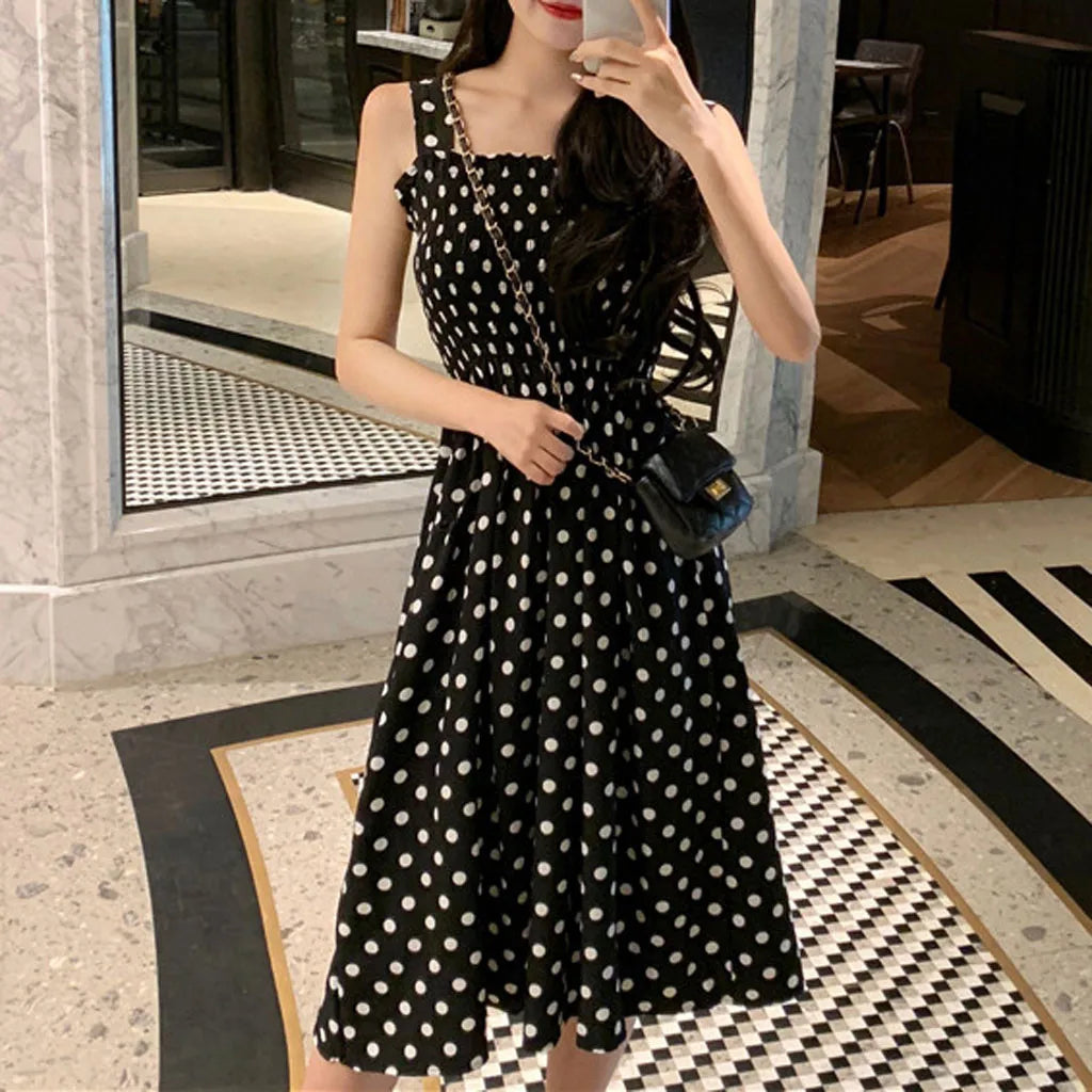 Women's Dresses 2024 Summer Fashion Loose None Sleeve Polka Dot Shoulder Sexy Dresses