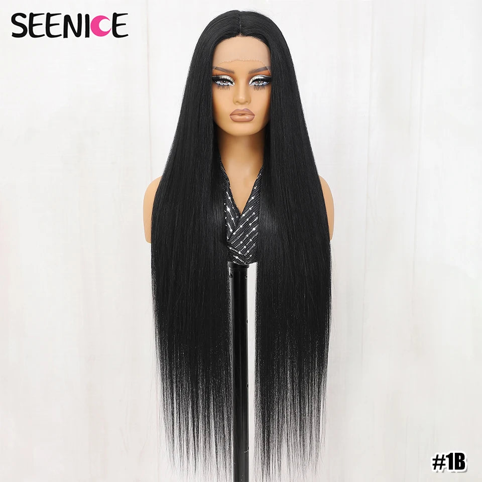 40Inch Straight Lace Front Wig Synthetic T-Part 13x4x1 Heat-resistant Fiber Ombre Ginger Copper Lace Frontal Wigs