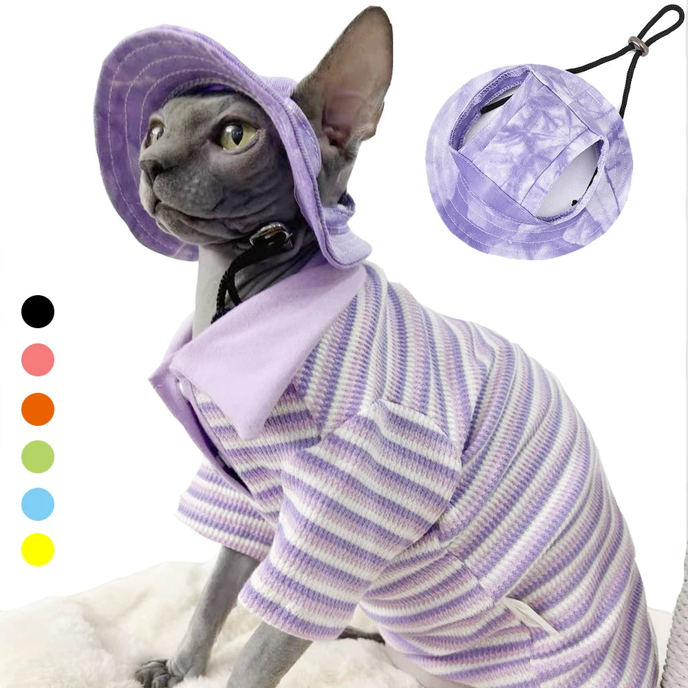 Cotton Cat Hat With Ear Holes For Sphynx Sphinx Hairless Cats Kitten Devon Rex Sunscreen