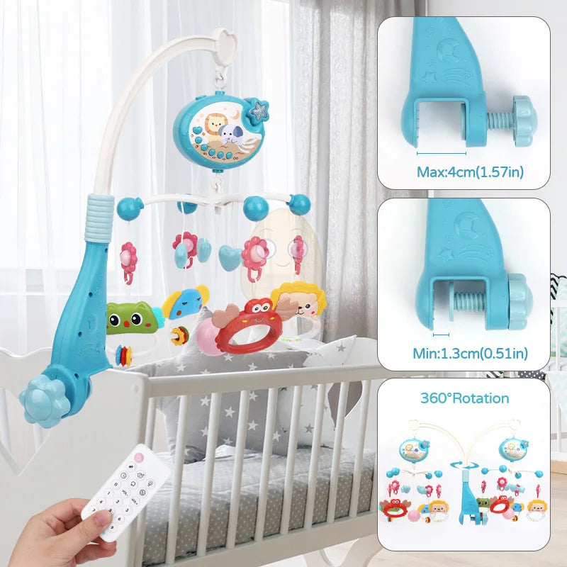 Baby Crib Mobile Rattle Toy For 0-12 Months Infant  Rotating Musical Projector Night Light Bed Bell