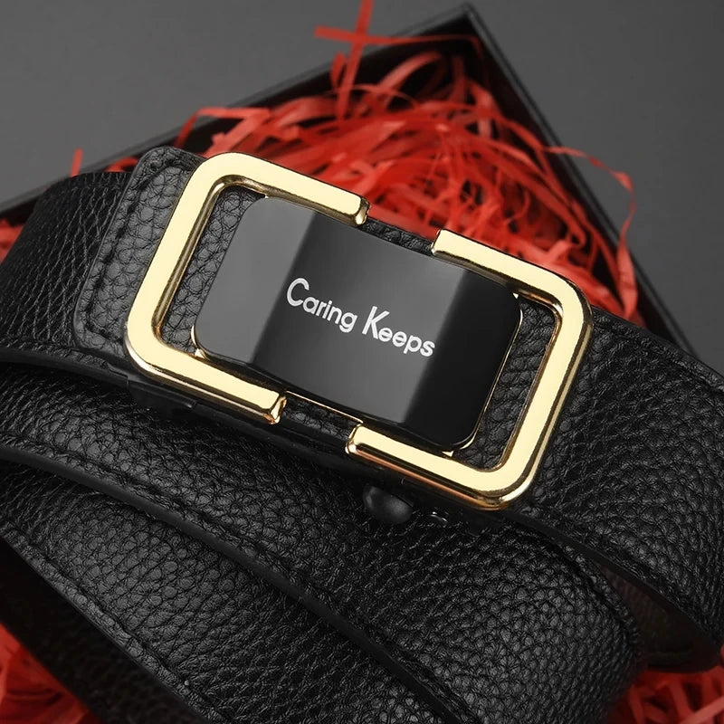 1pc Men'S Genuine Luxury Automatic Buckle Belt PU Leather Soft Belt