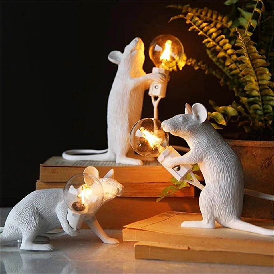 Mouse Lamp LED Table Lights Resin Night Light Animal Table Lamps Home Decor Bedside Lighting