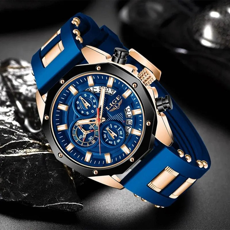 Luxury Silicone Sport Watch Men Quartz Date Clock Waterproof Wristwatch Chronograph