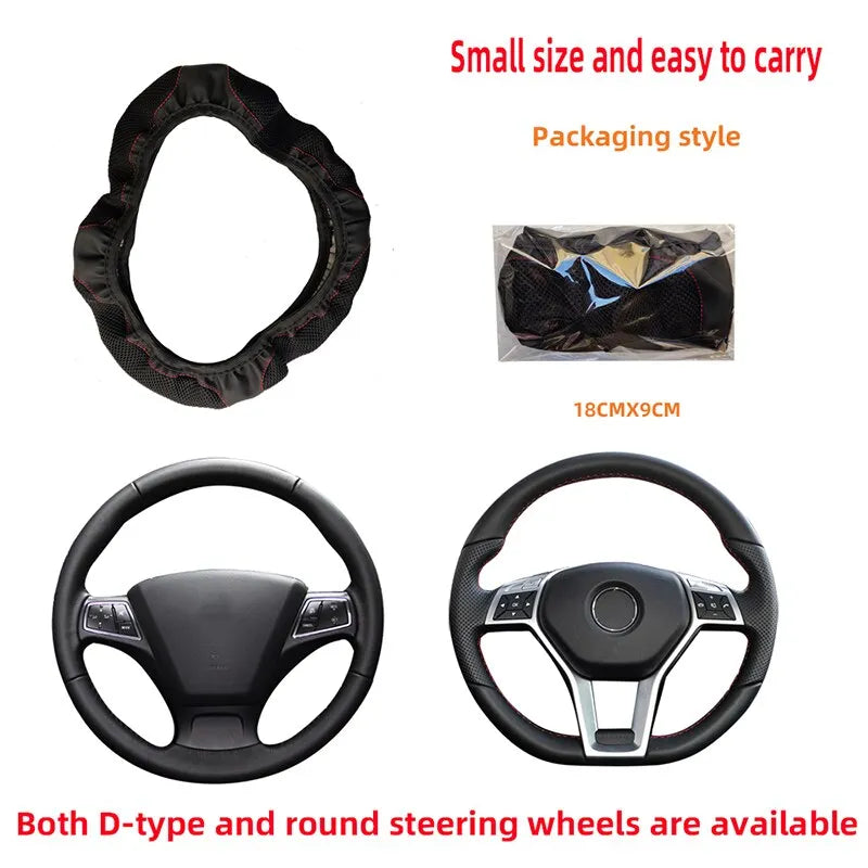 Car Steering Wheel Cover Without Inner Ring 37-38cm Three-dimensional Leather Embroidered Color Diamond-encrusted Breathable - Hiron Store