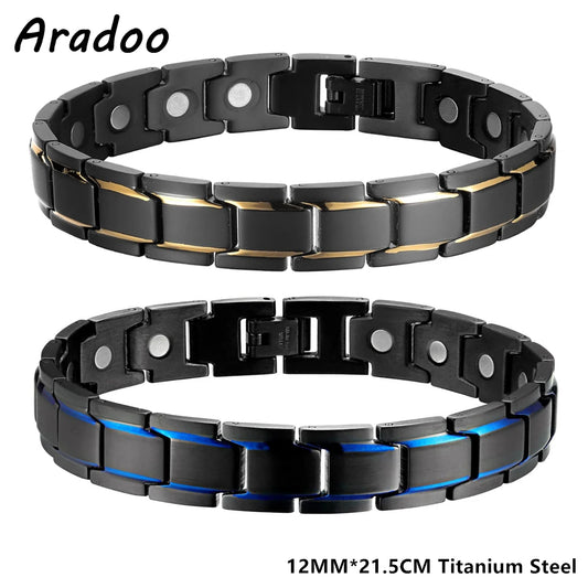 Classic Tank Track Design Titanium Steel Bracelet Men's Magnetic Therapy Sports Link Bracelets