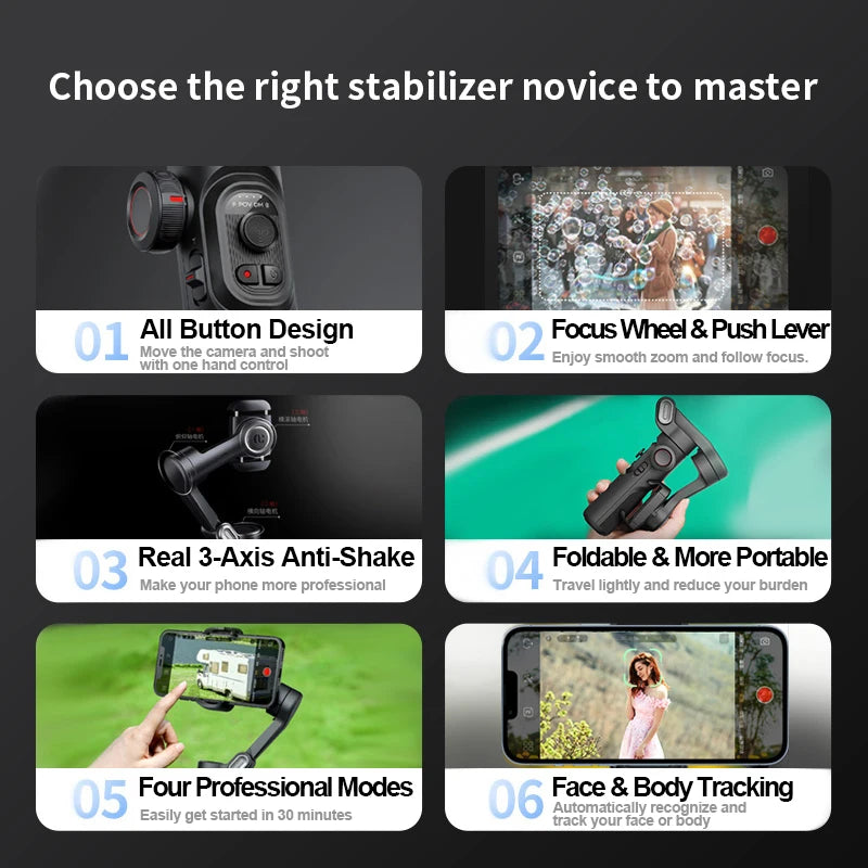 Handheld Gimbal Stabilizer for Smartphone with Fill Light for iPhone Android Face Tracking Tiktok Vlog Smart XE