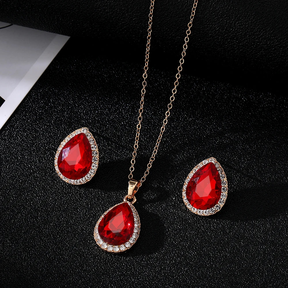 IFKM Red Colors Necklace/Earrings/Rings Jewelry Sets