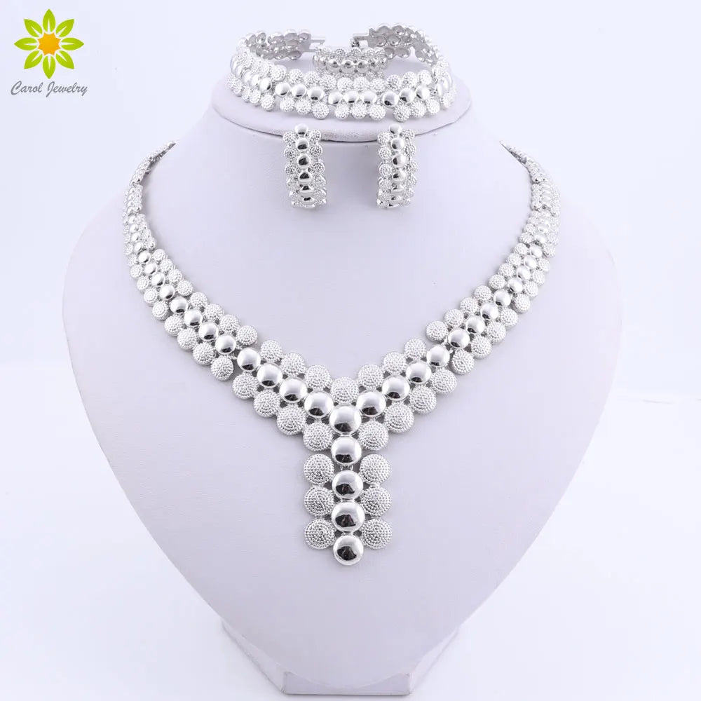 African Beads Jewelry Set Women African Costume Jewelry Set Dubai Silver Color