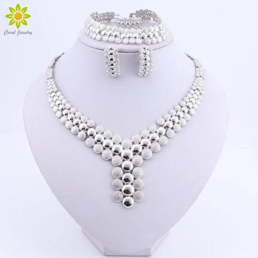 African Beads Jewelry Set Women African Costume Jewelry Set Dubai Silver Color