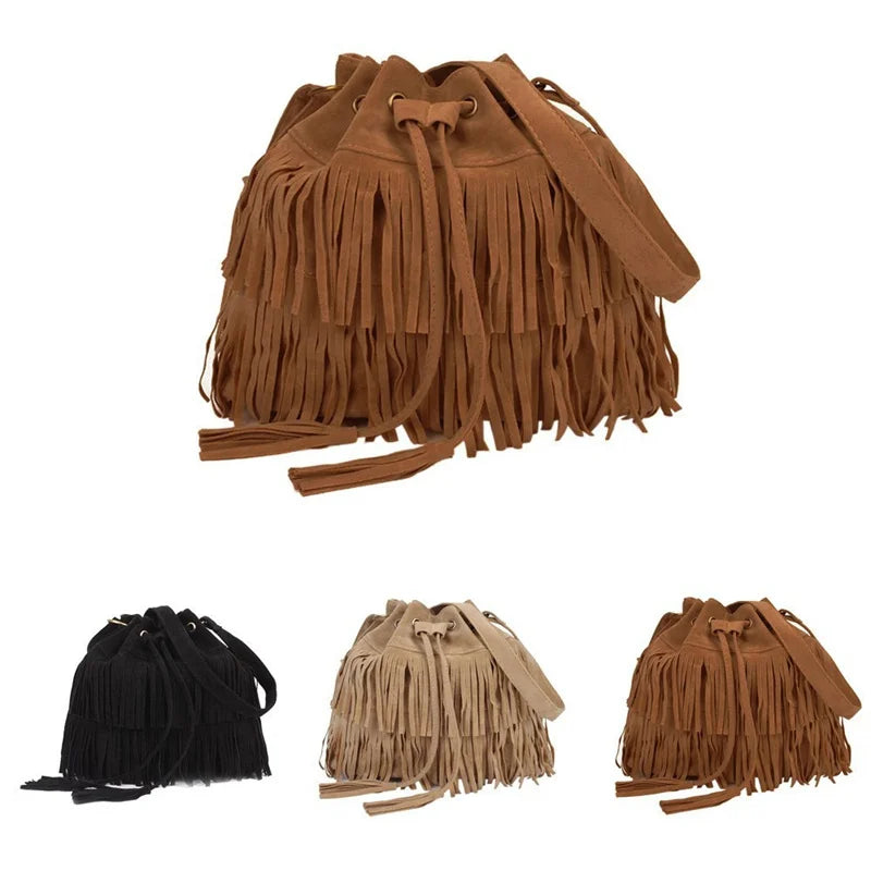 2024 Faux Suede Fringe Women Messenger Bags Tote Luxury Fashion Ladies Handbag Tassel Shoulder Vintage Crossbody Female Handbag - Hiron Store