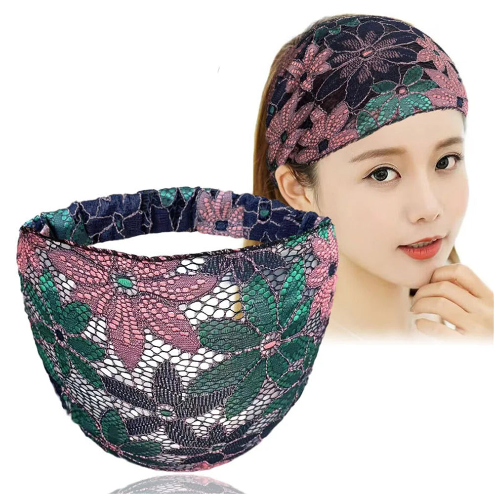 Lace Flower Elastic Headbands, Turban Fashion Head Wrap, Vintage Hairbands, Women & Girls