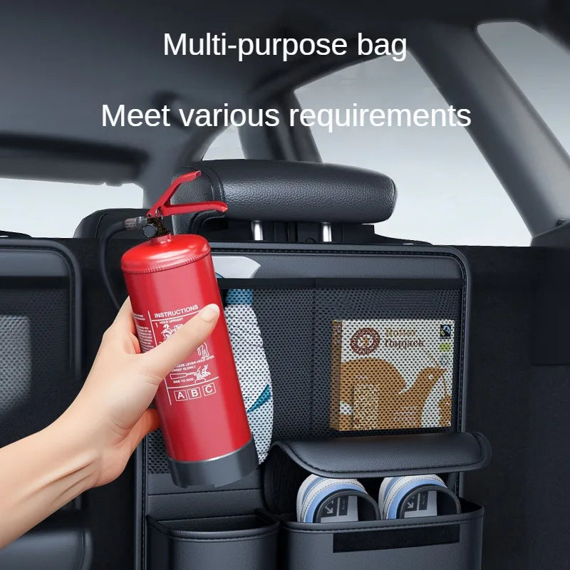 Car Trunk Leather Storage Bag Foldable Car Seat Back Tools Organizer Multifunctional UV storage suv back seat hanging organizer - Hiron Store