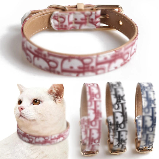 Cat Collar Adjustable Soft Leathers Collars Personalized Necklace For Small Medium Large Cats Dogs