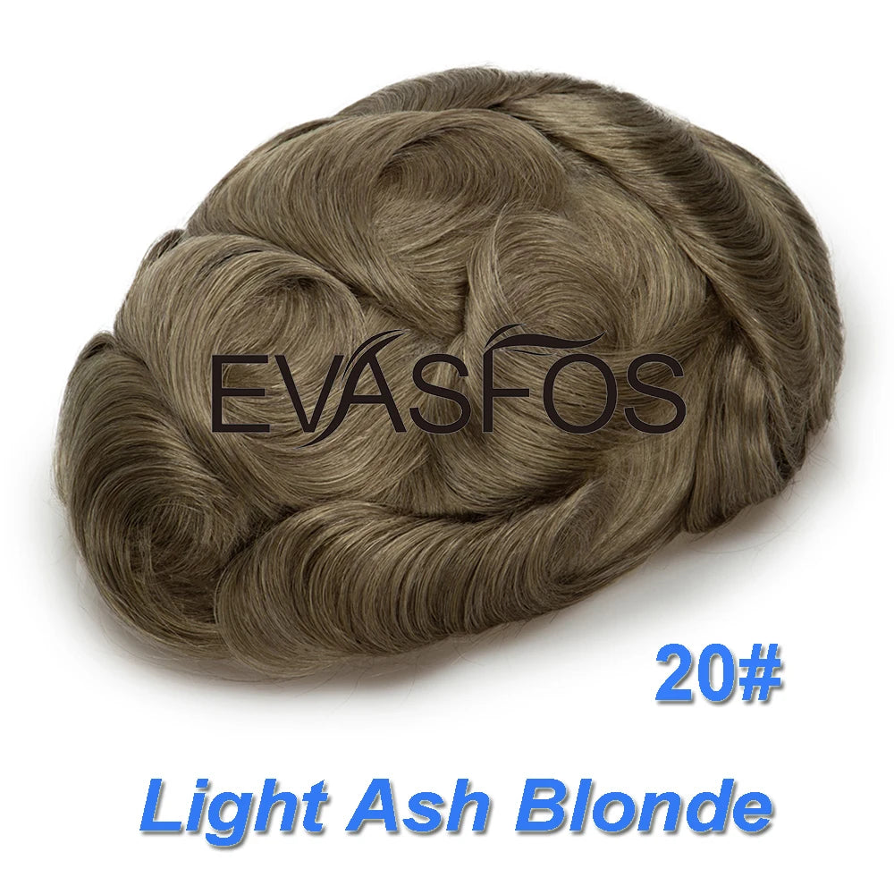 Natural Hairline Bleached Knots French Lace Front Men's Toupee, Poly Skin Hairpieces, Hair Replacement Systems, Various Color