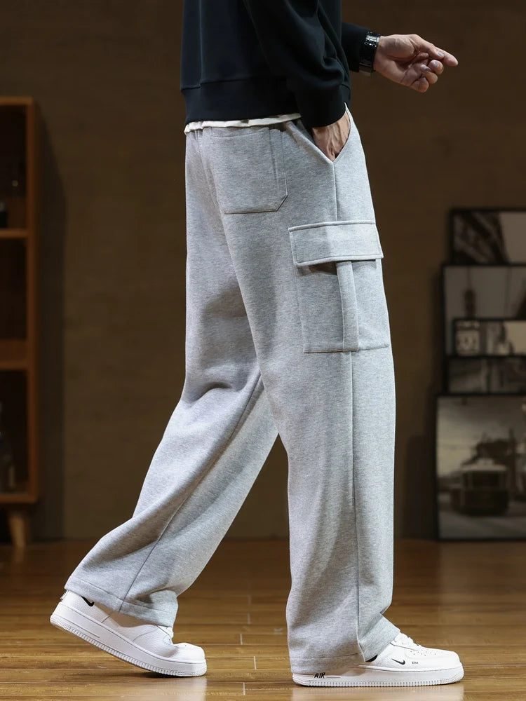 Multi-Pockets Sweatpants Men Drawstring Waist Sportswear Casual Track Pants Plus