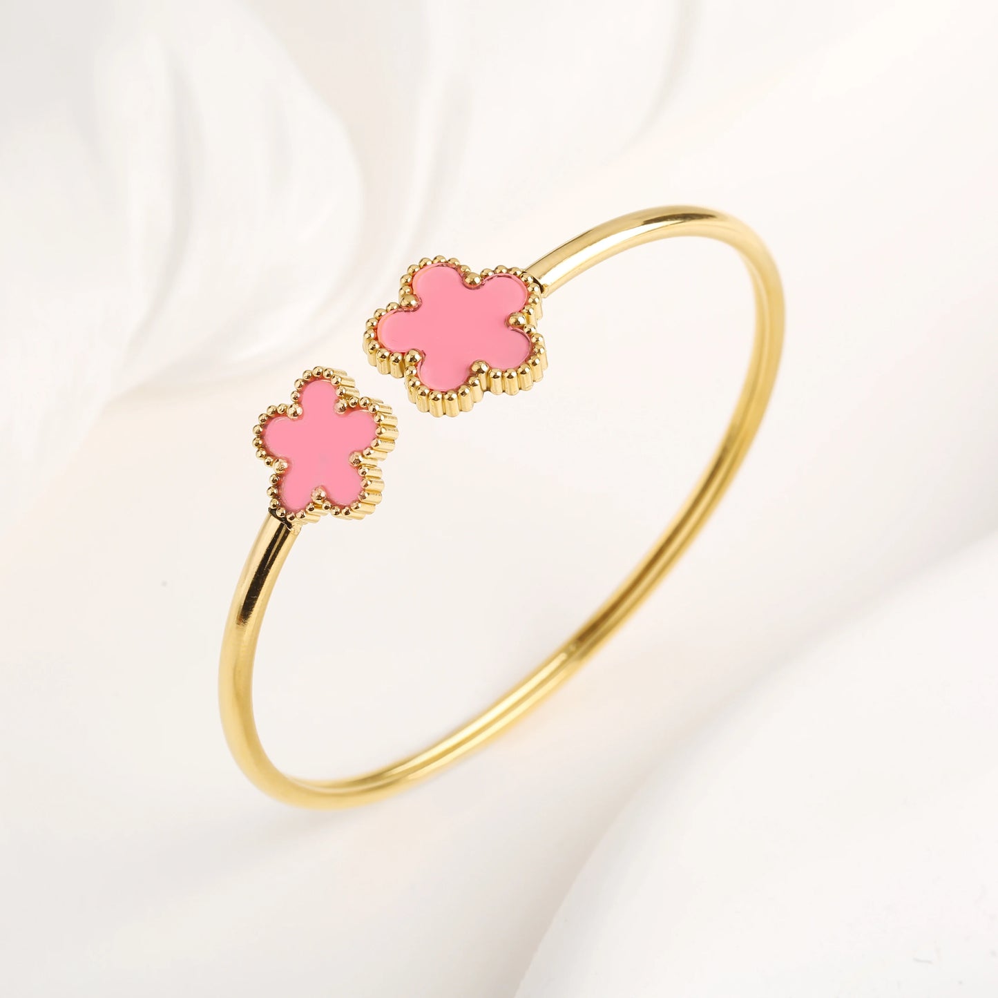 15 Colors High Quality Stainless Steel Gold-Plated Five Leaf Flower Open Bangle