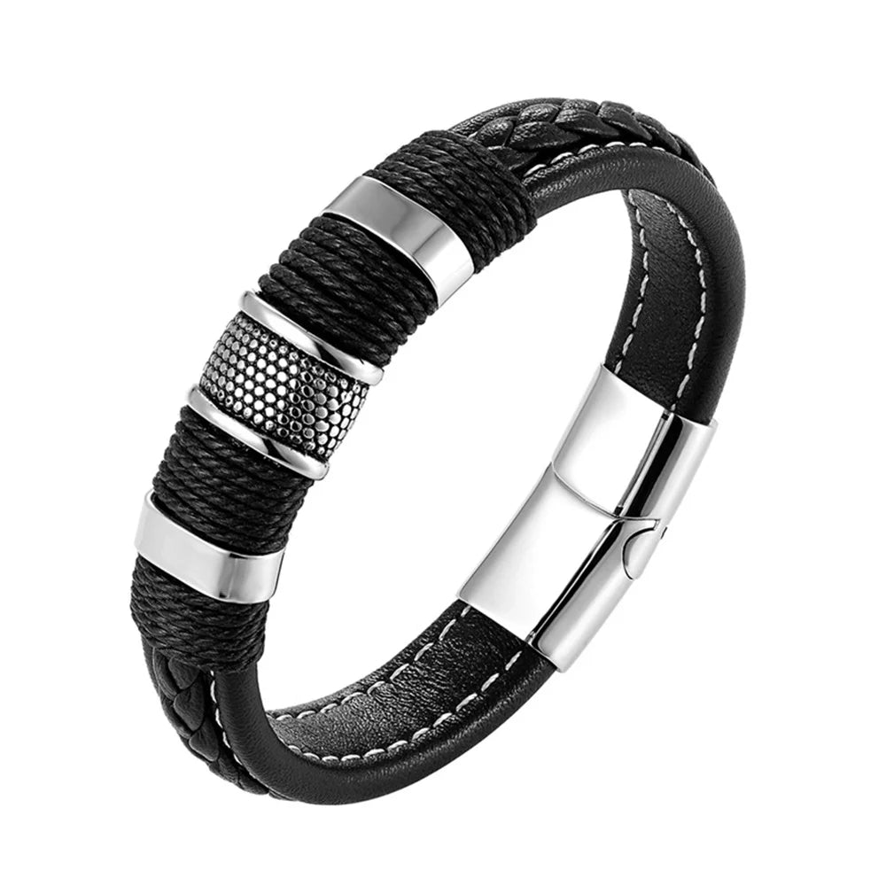 High Quality Luxury Accessories Bracelet Men's Fashion Gift Black Genuine Leather Bracelets DIY Combination Wild Handsome Gift - Hiron Store