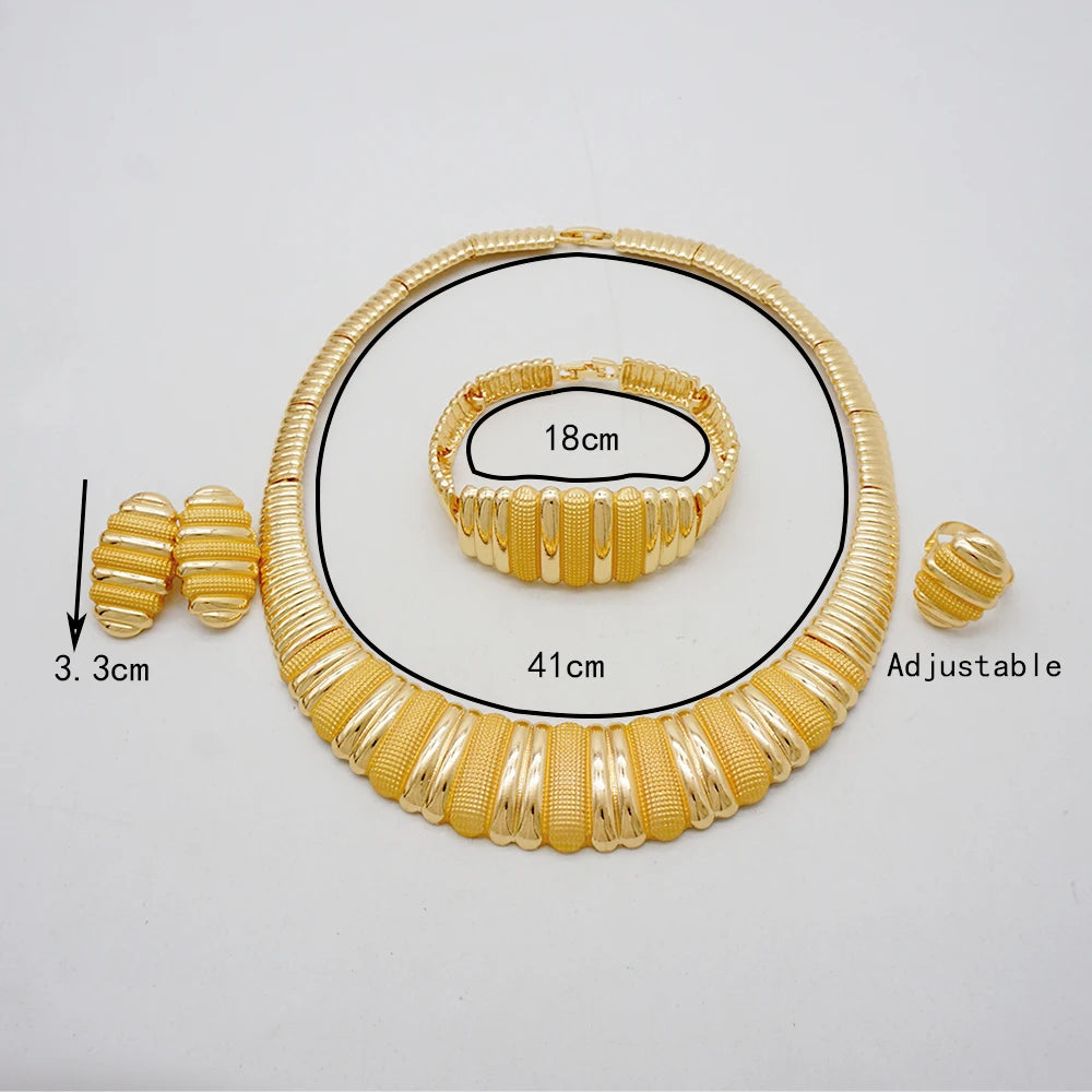 Luxury Gold Colour Jewellery Necklace Earrings Bracelet Ring Set