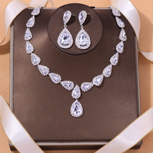 Bridal Drop Jewelry Set Women Necklace Earring Set