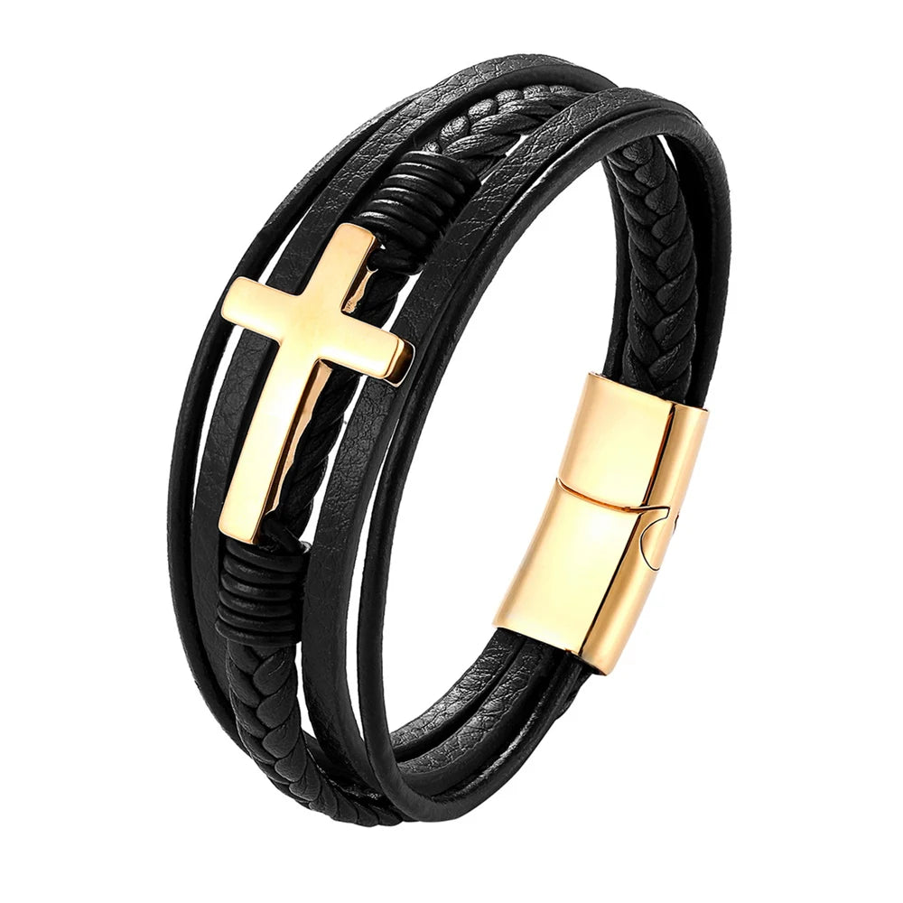 High Quality Luxury Accessories Bracelet Men's Fashion Gift Black Genuine Leather Bracelets DIY Combination Wild Handsome Gift - Hiron Store