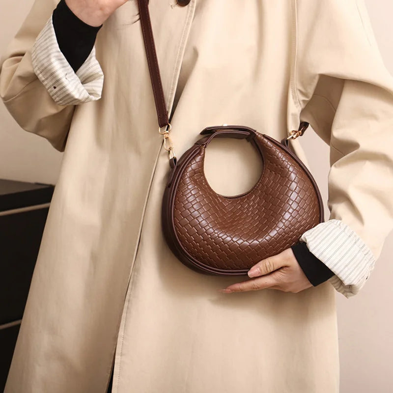 PU Leather Shoulder Bag Fashion Solid Color Lattice Crossbody Small Bag