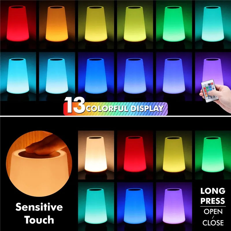 13 Colour Changing Night Light RGB Remote Control Touch Dimmable Lamp