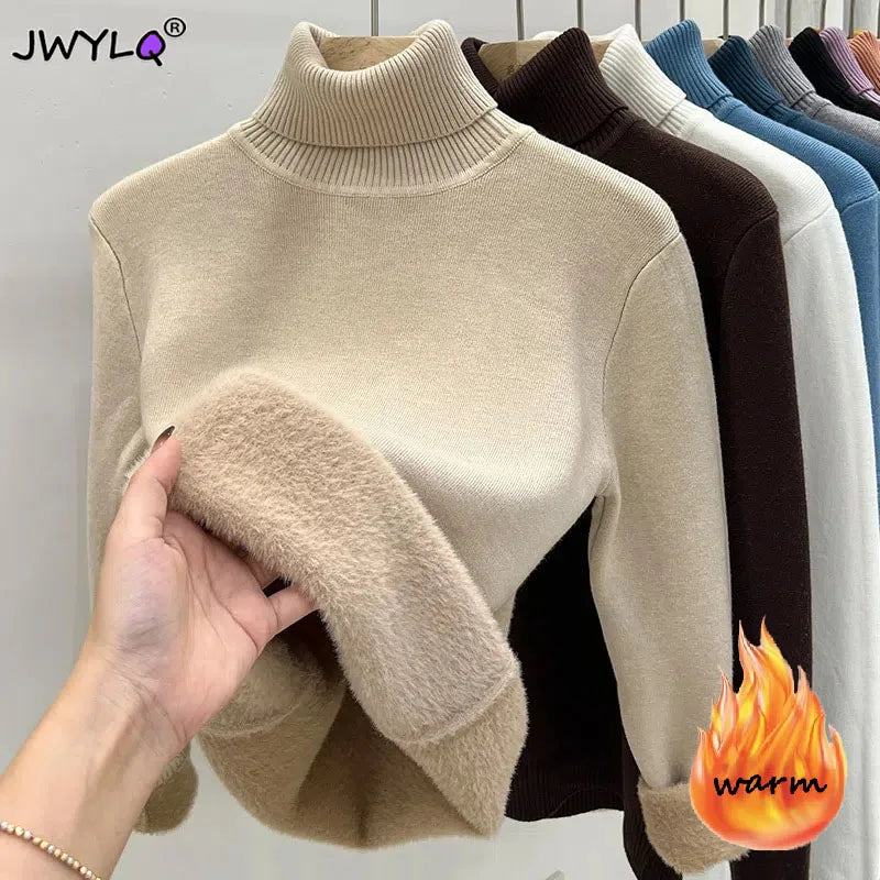 Velvet Sweater Women Korean Fashion Lined Warm Sueter Winter Jersey Knitwear Jumper