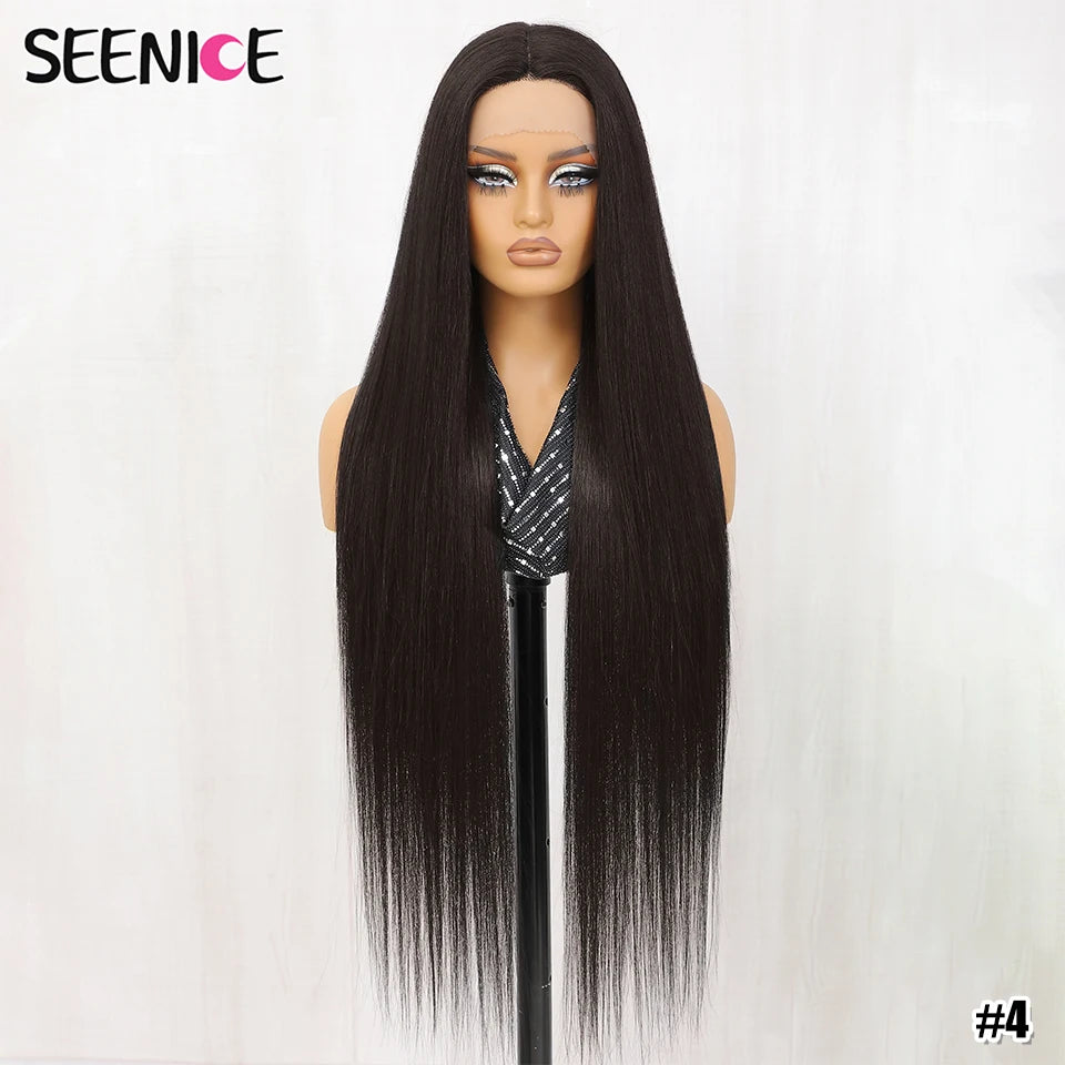 40Inch Straight Lace Front Wig Synthetic T-Part 13x4x1 Heat-resistant Fiber Ombre Ginger Copper Lace Frontal Wigs