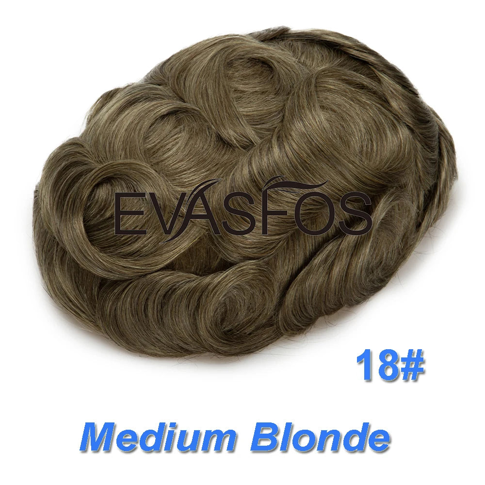 Natural Hairline Bleached Knots French Lace Front Men's Toupee, Poly Skin Hairpieces, Hair Replacement Systems, Various Color