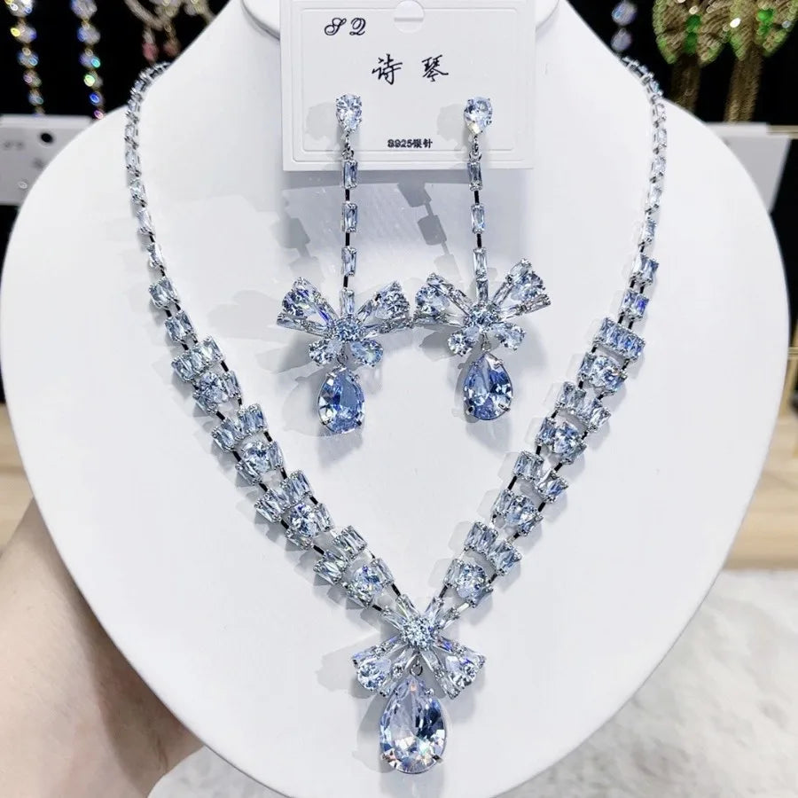 Women Colorful Fashion Zircon Necklace Earrings 2025