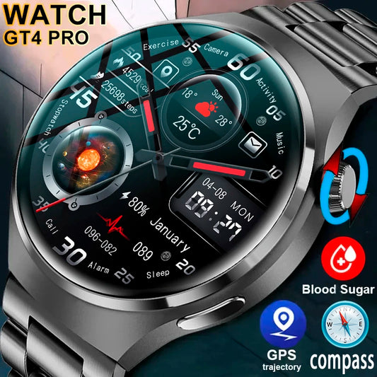 2024 New GPS Smart Watch Men GT4 Pro 360*360 HD Screen Heart rate IP68 Waterproof Blood Sugar Smartwatch BT Call NFC Watch 4 Pro