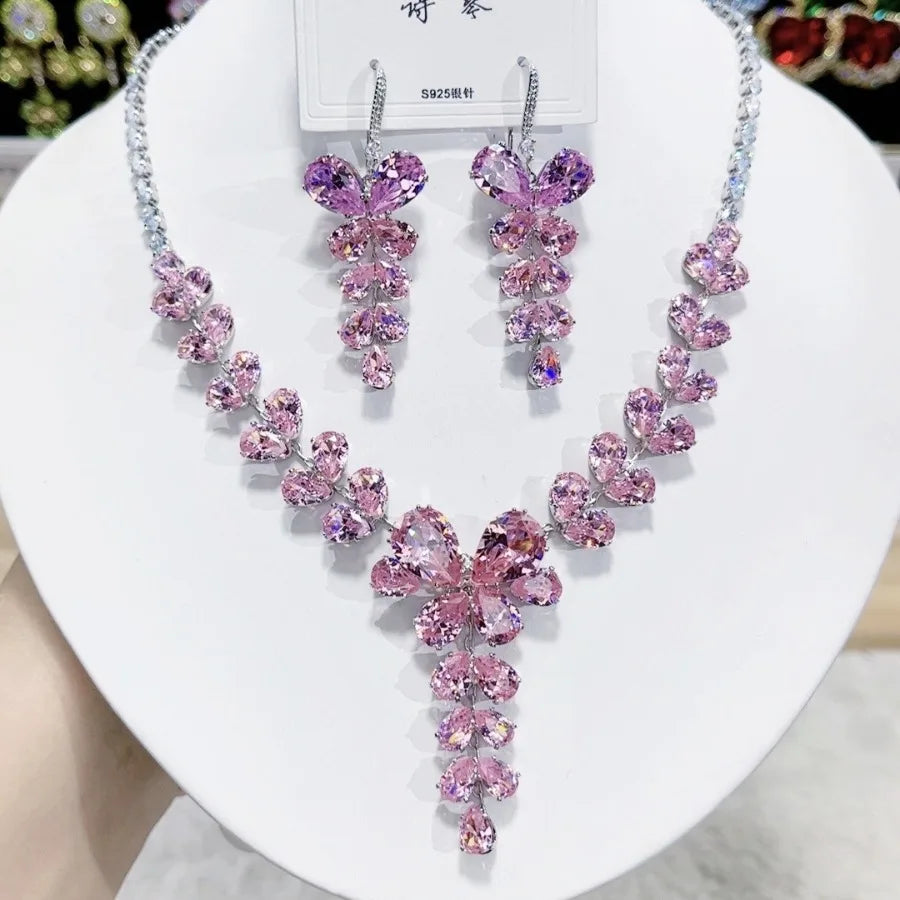 Women Colorful Fashion Zircon Necklace Earrings 2025