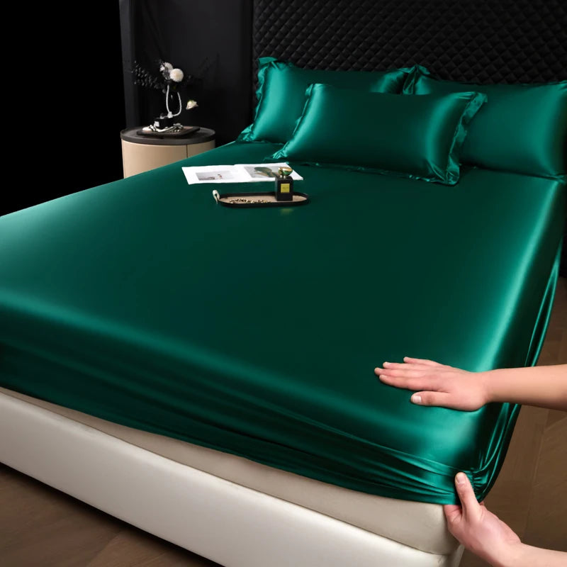 Solid Color Fashion Satin Fitted Sheet Rayon Mattress Cover with Elastic Band Bed Sheet Bedding 140x200 160x200