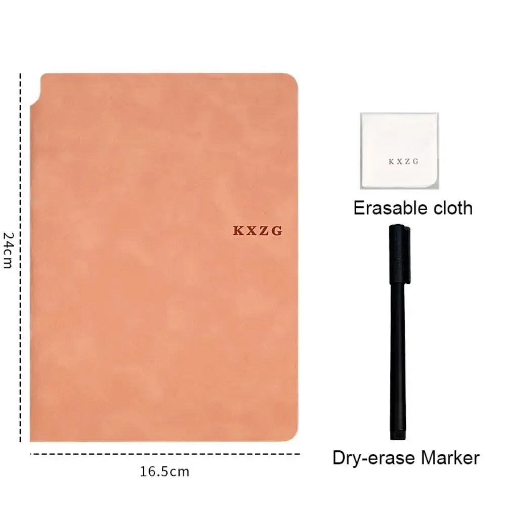 1 Pcs Reusable Whiteboard Notebook Set With Whiteboard Pen Erasing Cloth Leather Memo Pad Weekly Planner Portable Stylish Office - Hiron Store