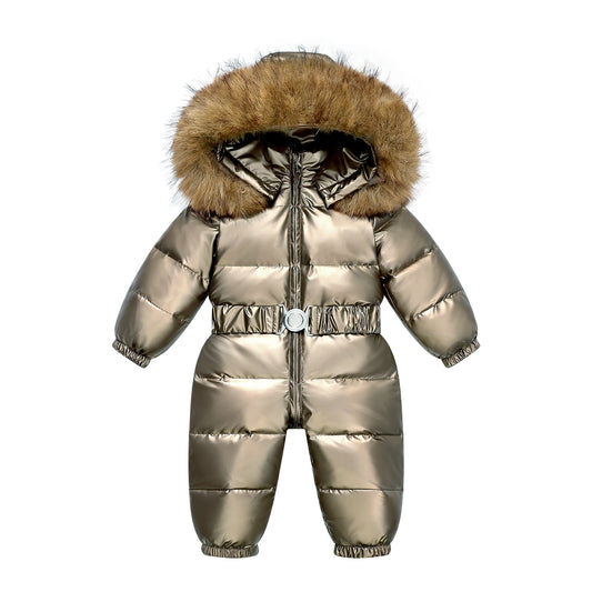 Winter Ski Suit Baby Jumpsuit Warm down jacket Kids toddler girl Clothes Children Clothing faux fur coat overcoat