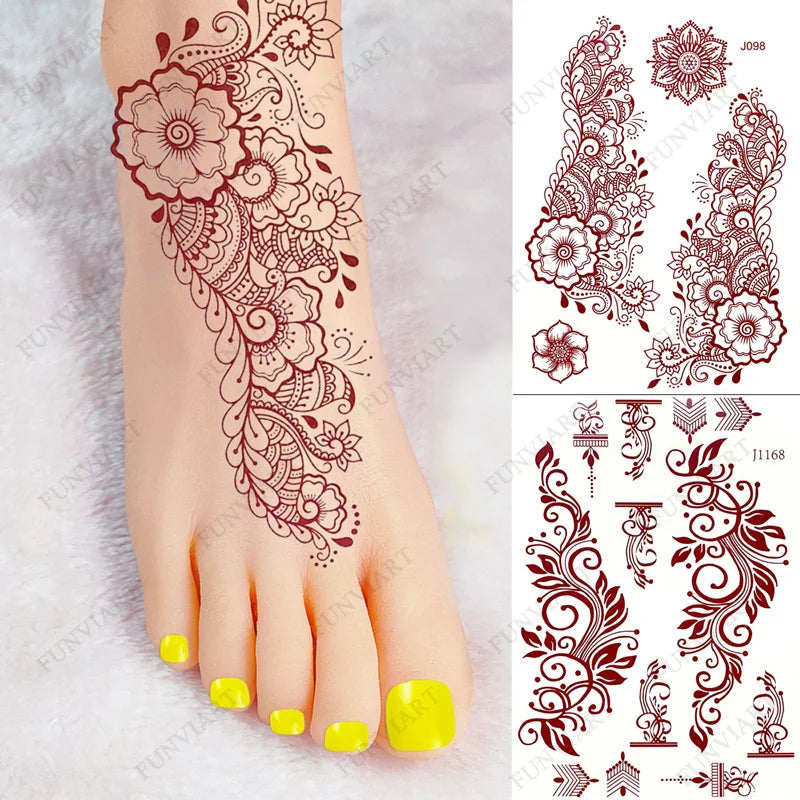 Henna Tattoo Brown Henna Stickers for Hand Fake Tattoo for Women Body Art Temporary Hena Design Mehndi Stickers