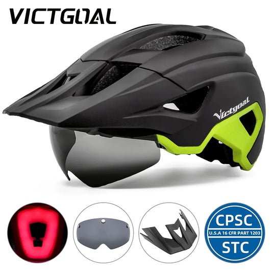 VICTGOAL LED Bike Helmet With Sun Goggle Visor Rechargeable LED Men Bicycle Helmet Sunglasses Shield Road MTB Cycling Helmets - Hiron Store