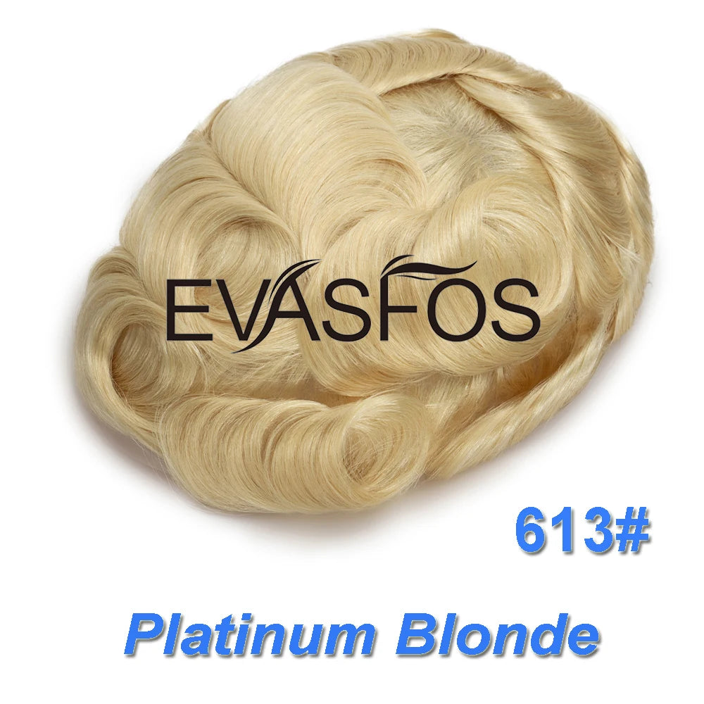 Natural Hairline Bleached Knots French Lace Front Men's Toupee, Poly Skin Hairpieces, Hair Replacement Systems, Various Color